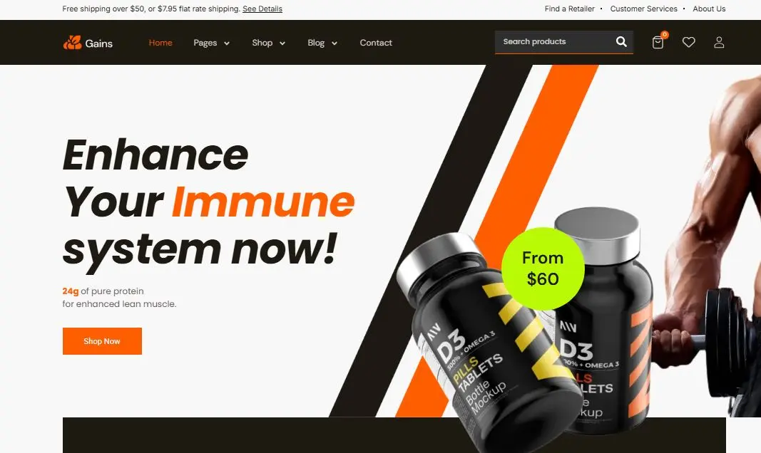 Health and fitness supplements e-commerce website design